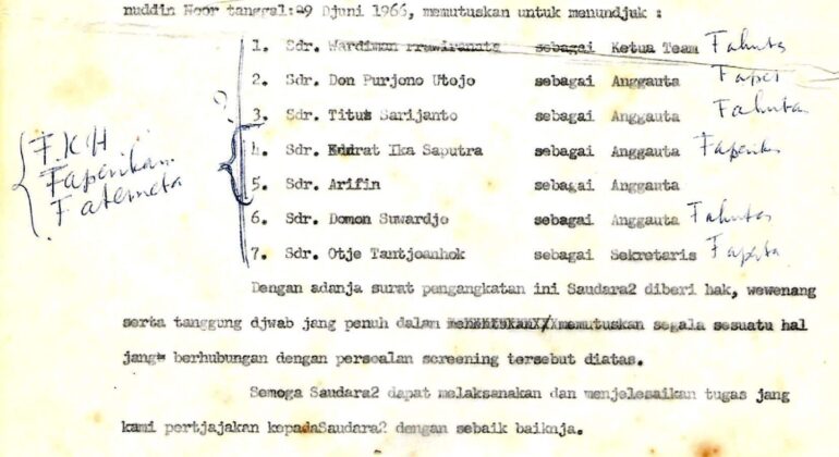 Personil Tim Screening mahasiswa 13 Juli 1966